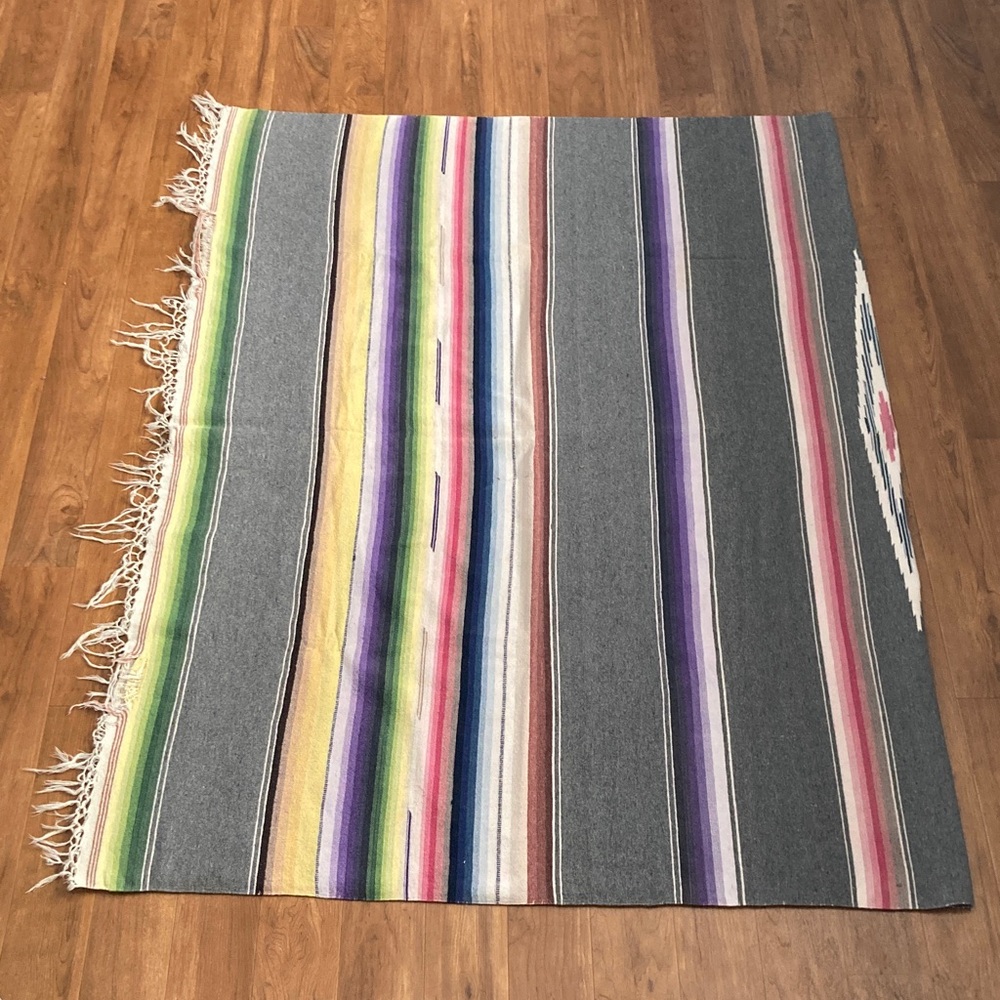 Vintage Serape Saltillo blanket Colorful textile Fringed Southwestern wool - Picture 4 of 13